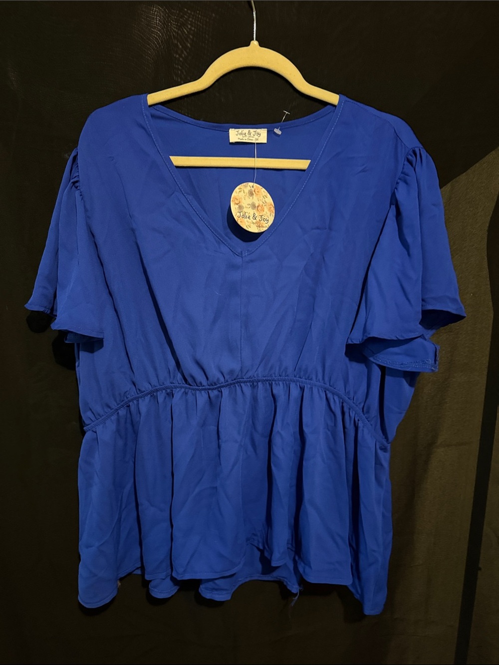 Women's V-Neck Flutter Sleeve Peplum Top - Royal Blue